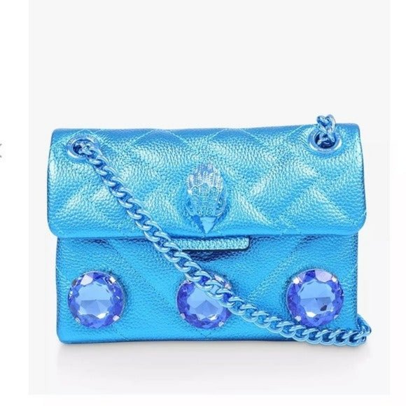 Kurt Geiger Mini Kensington Drench Gem Bag Quilted Leather Metallic Blue NWT - Picture 1 of 7